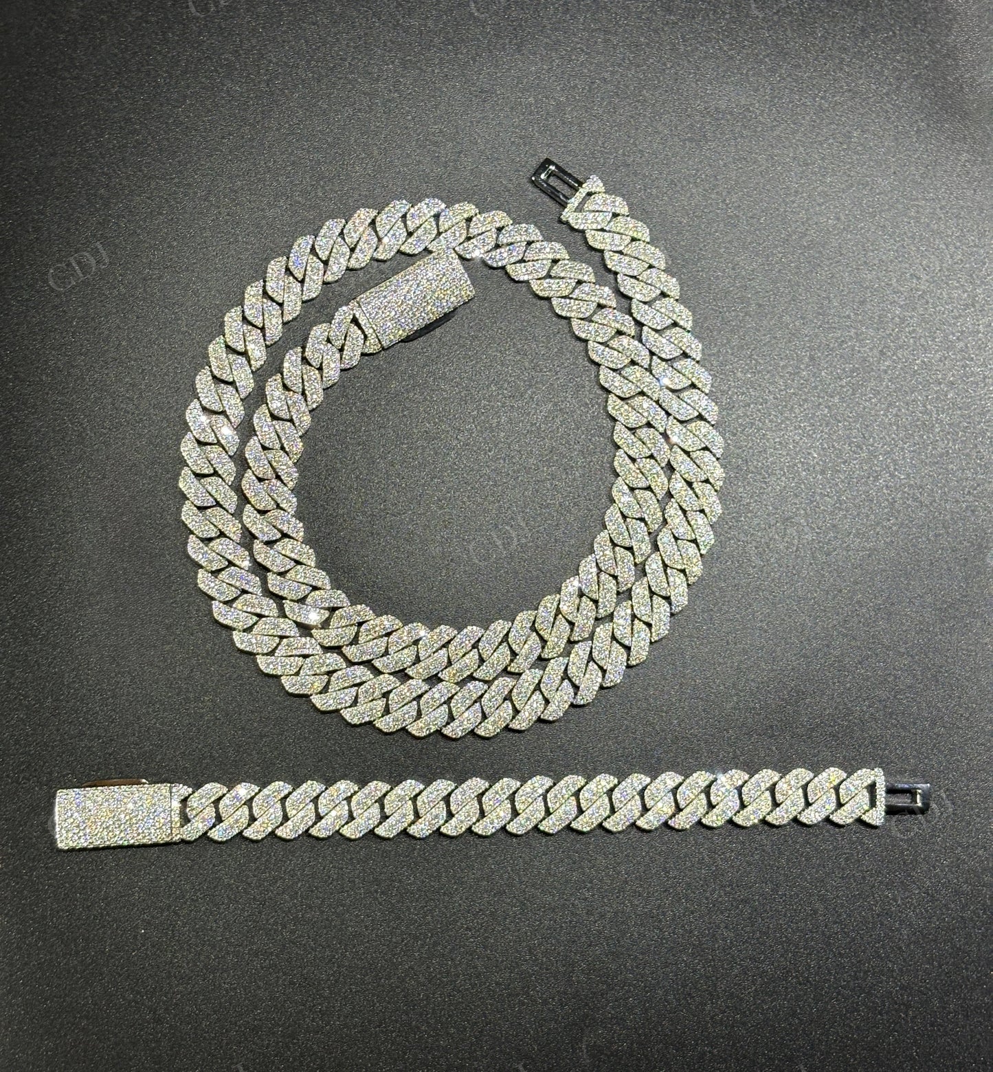12mm SQ Middle Big Diamond Sterling Silver Moissanite Chain