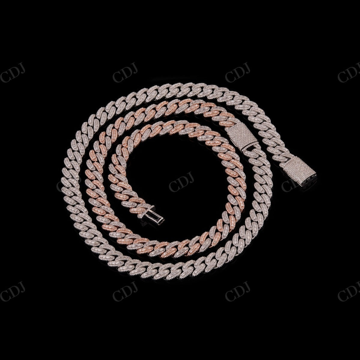 14mm 3Rows R+B (Lock White) 925 Sterling Silver Moissanite Chain