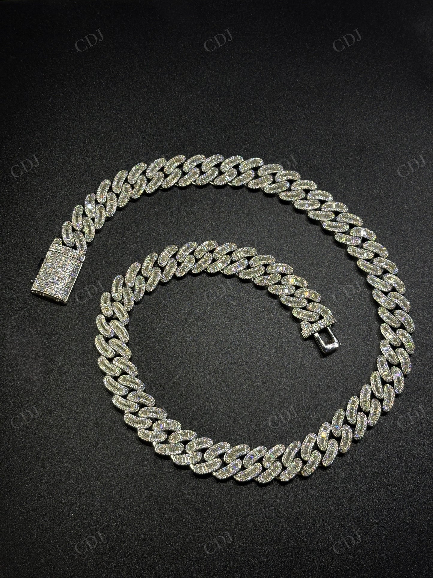 14mm Arc Middle Baguette 925 Sterling Silver Moissanite Chain