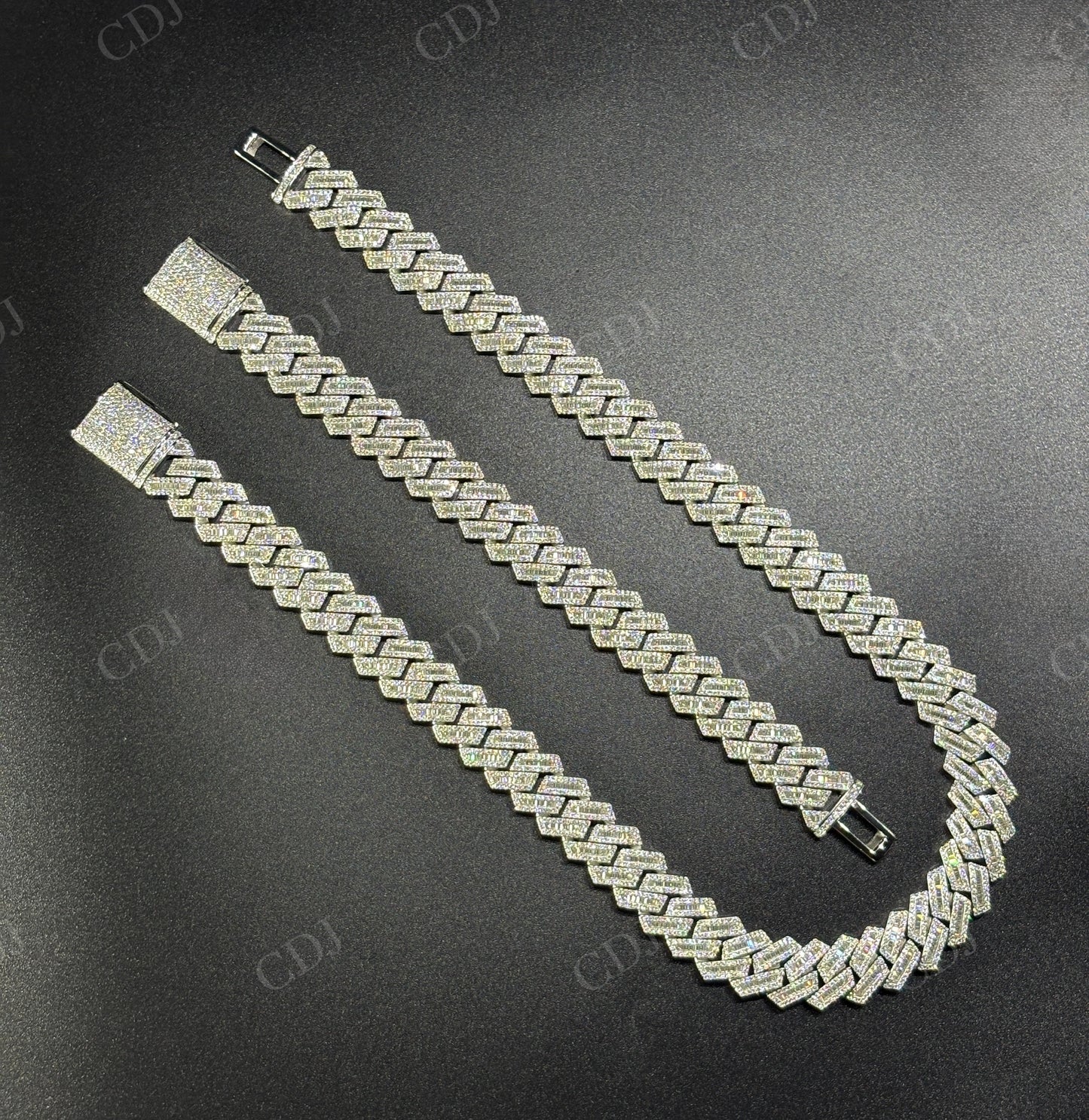 16mm SQ Middle Baguette Moissanite Sterling Silver Chain