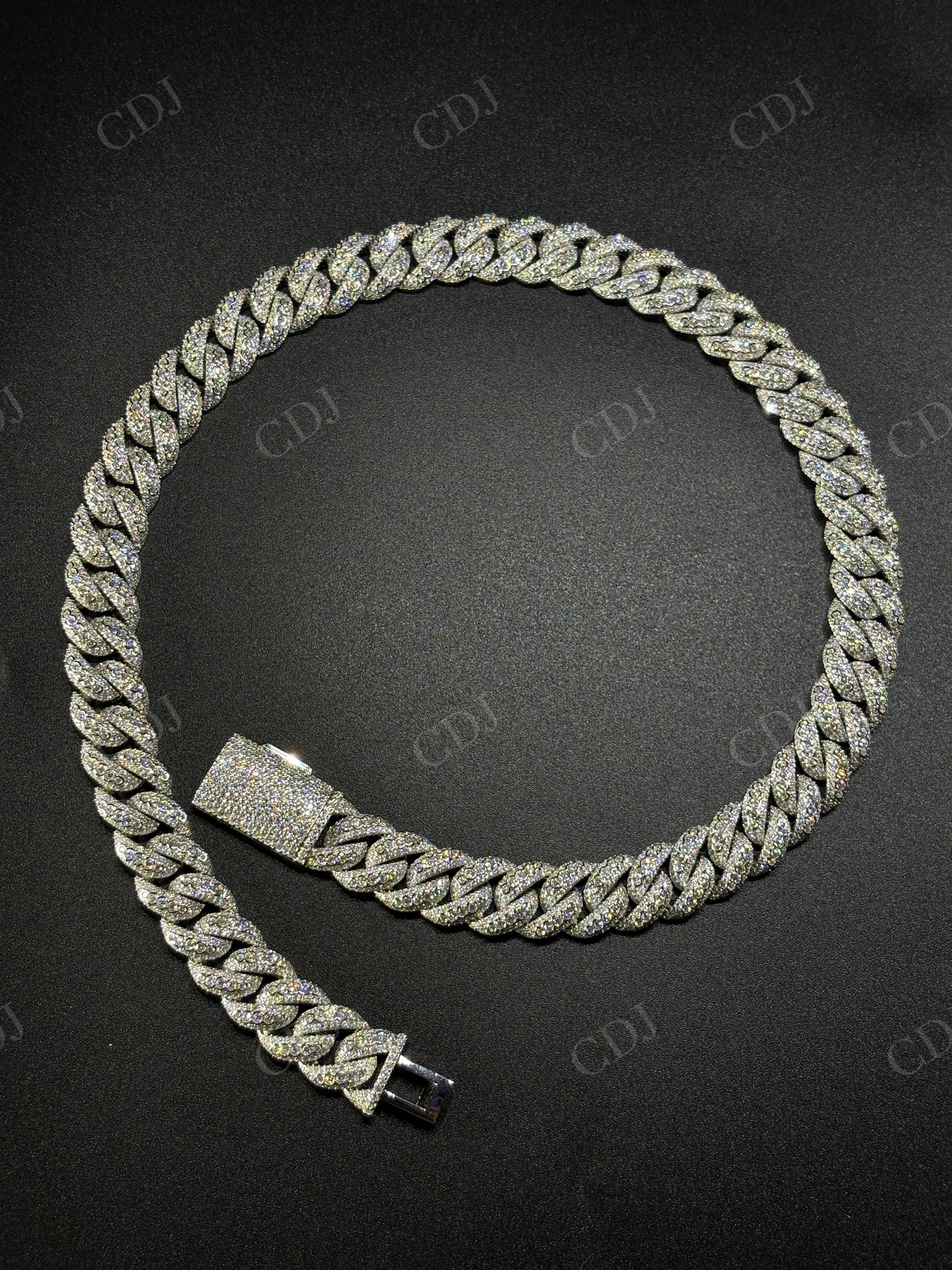 14mm Round Middle Curve Bezel Silver Moissanite Chain