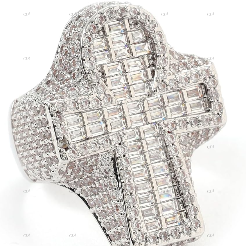 Cross Moissanite Sterling Silver Ring