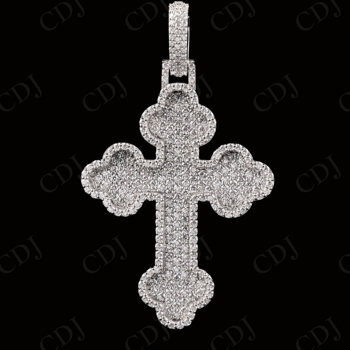 2" Sterling Silver Moissanite Floral Cross Pendant