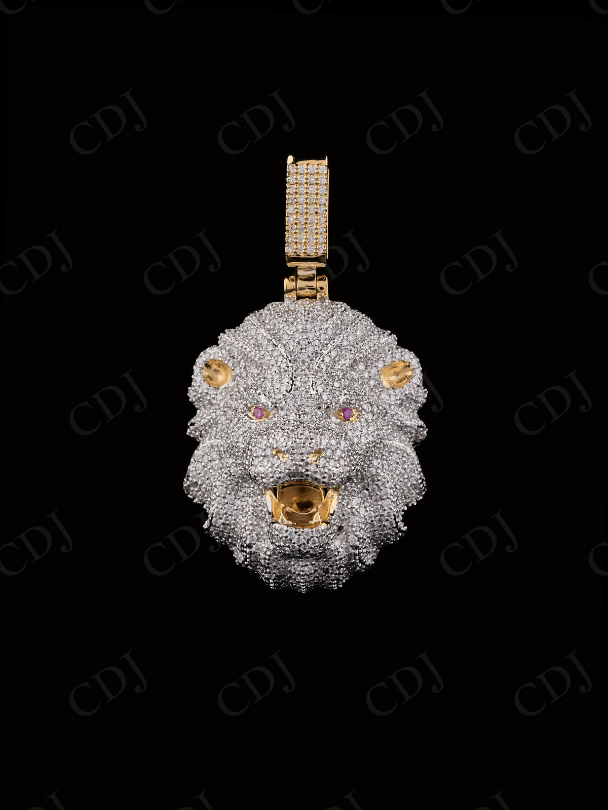 1.31" Sterling Silver Moissanite Lion Face Pendant