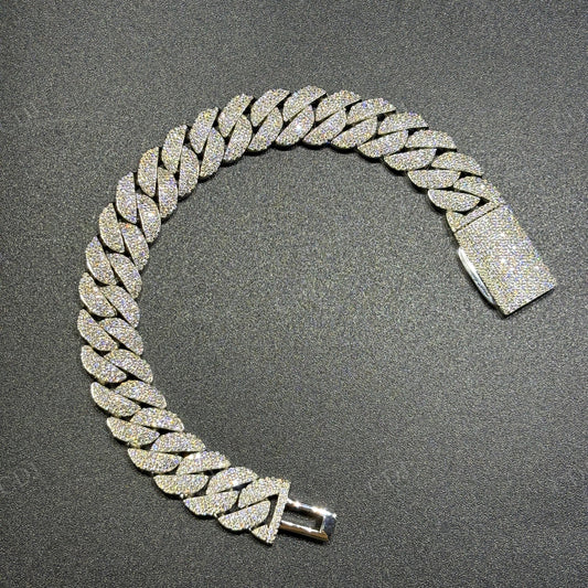 12mm Arc 3row 925 Sterling Silver Moissanite Cuban Chain