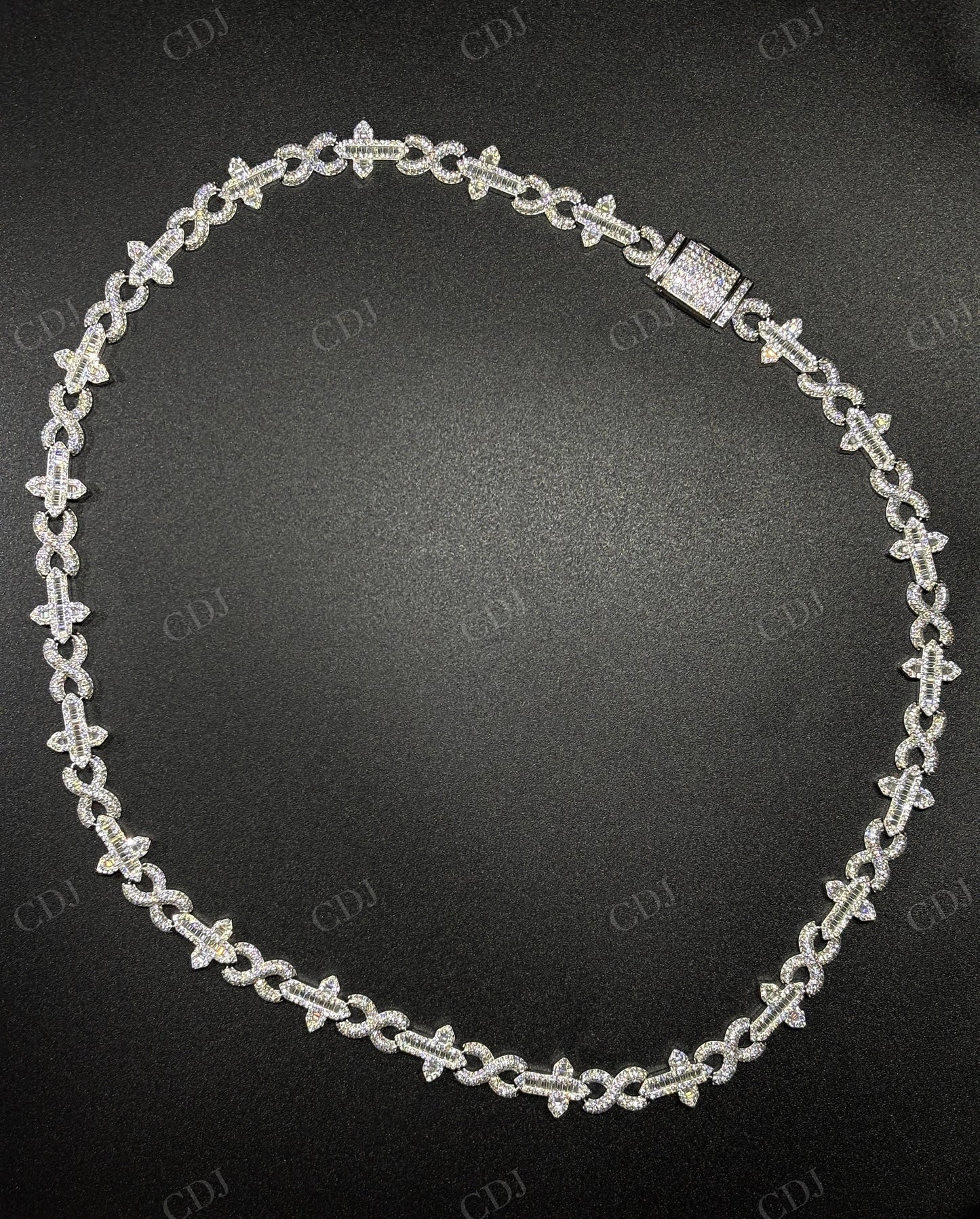 12mm Sterling Silver Moissanite Cross Baguette Infinity Chain