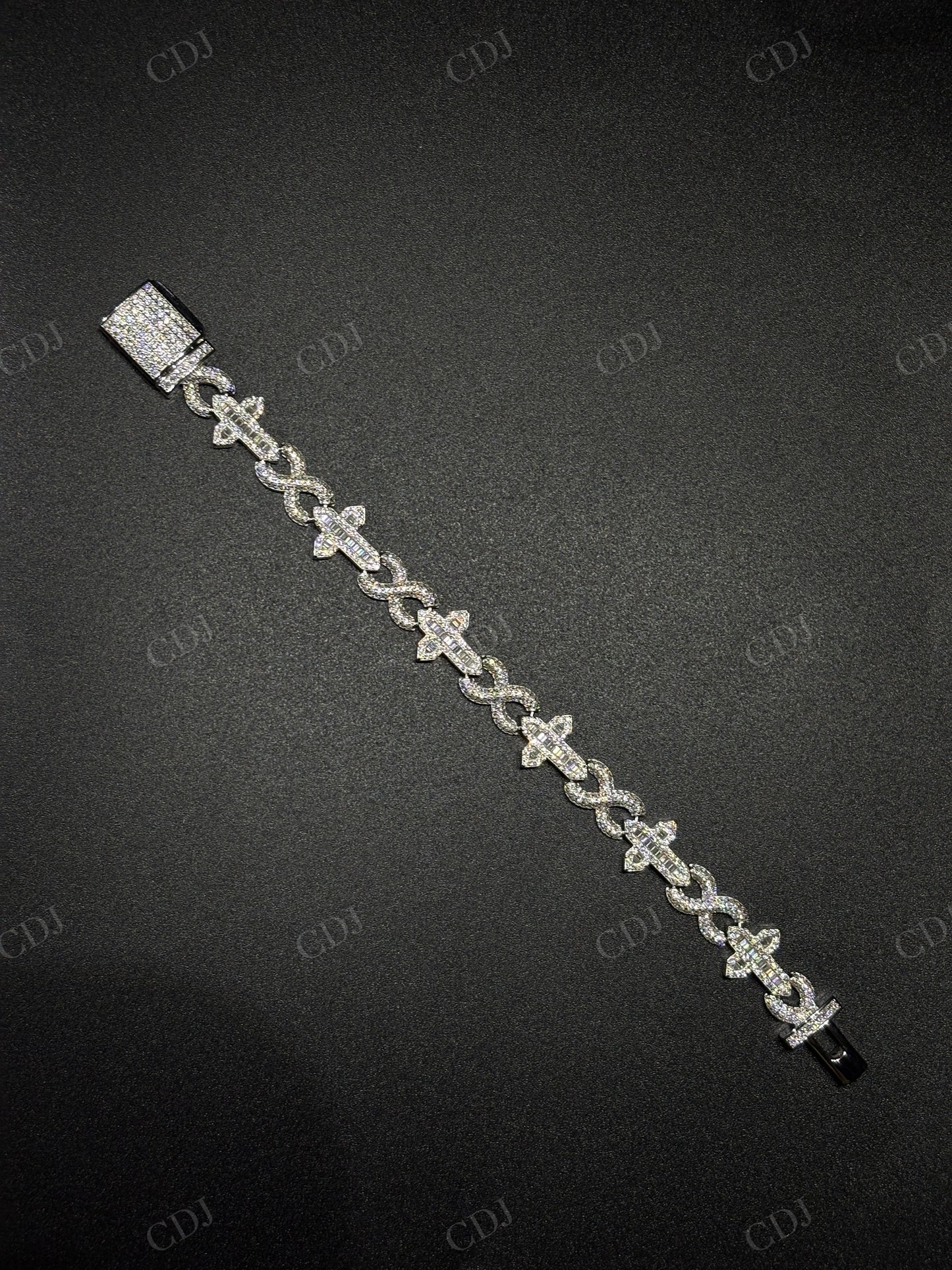 12mm Sterling Silver Moissanite Cross Baguette Infinity Chain