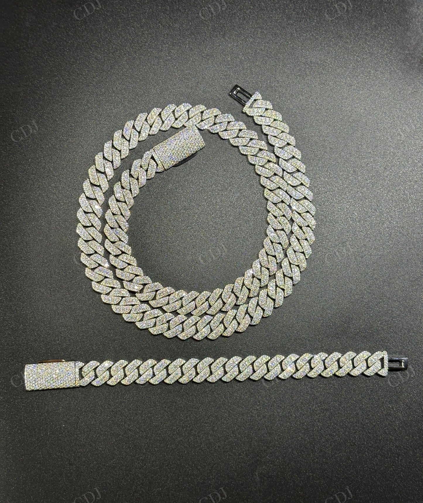 12mm SQ Middle Big Diamond Sterling Silver Moissanite Chain