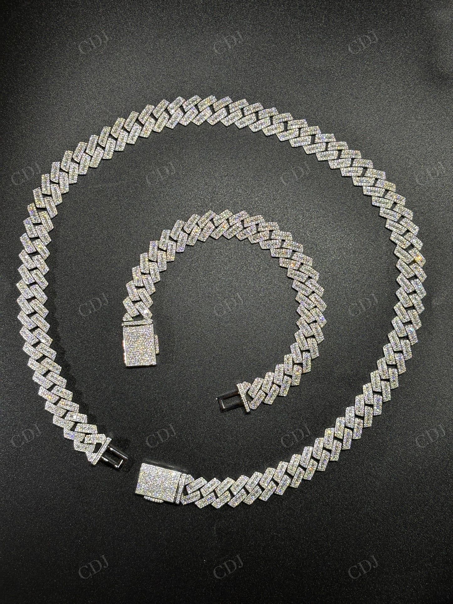 13mm SQ Middel Baguette 925 Sterling Silver Moissanite Chain