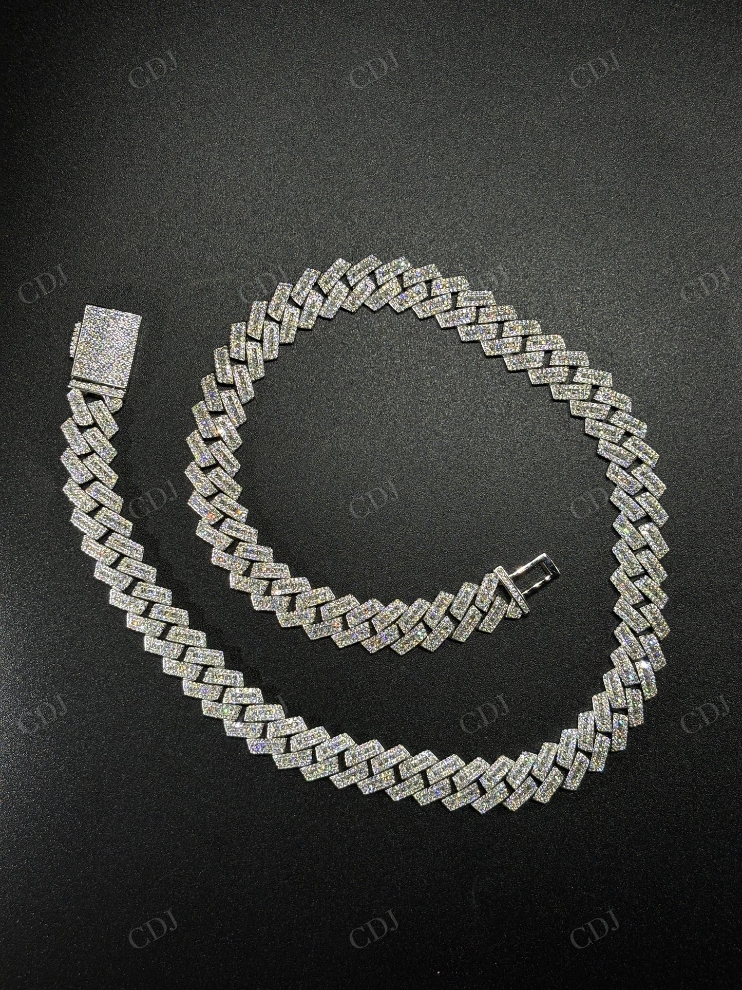13mm SQ Middel Baguette 925 Sterling Silver Moissanite Chain