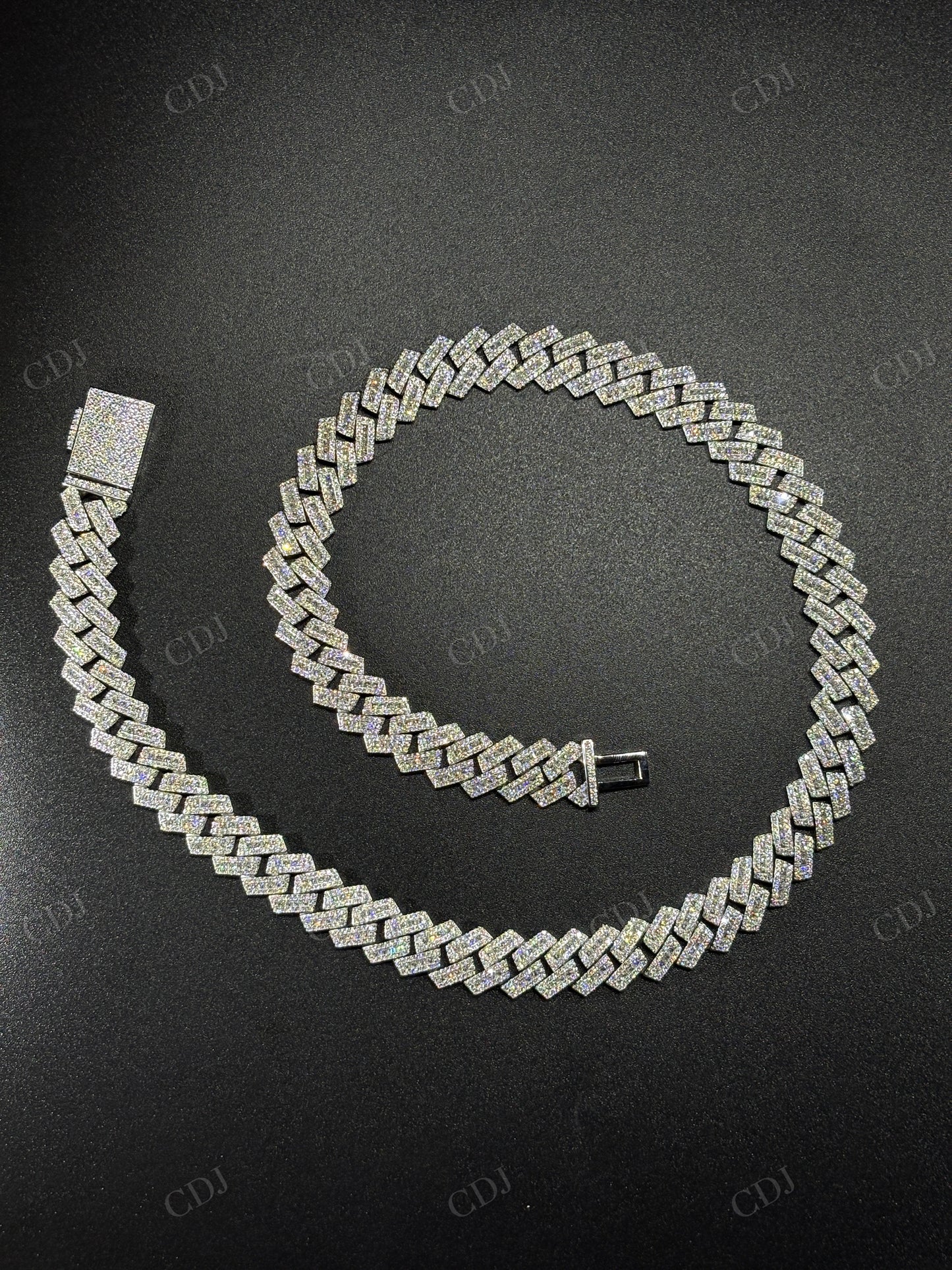 13mm SQ Middel Baguette 925 Sterling Silver Moissanite Chain