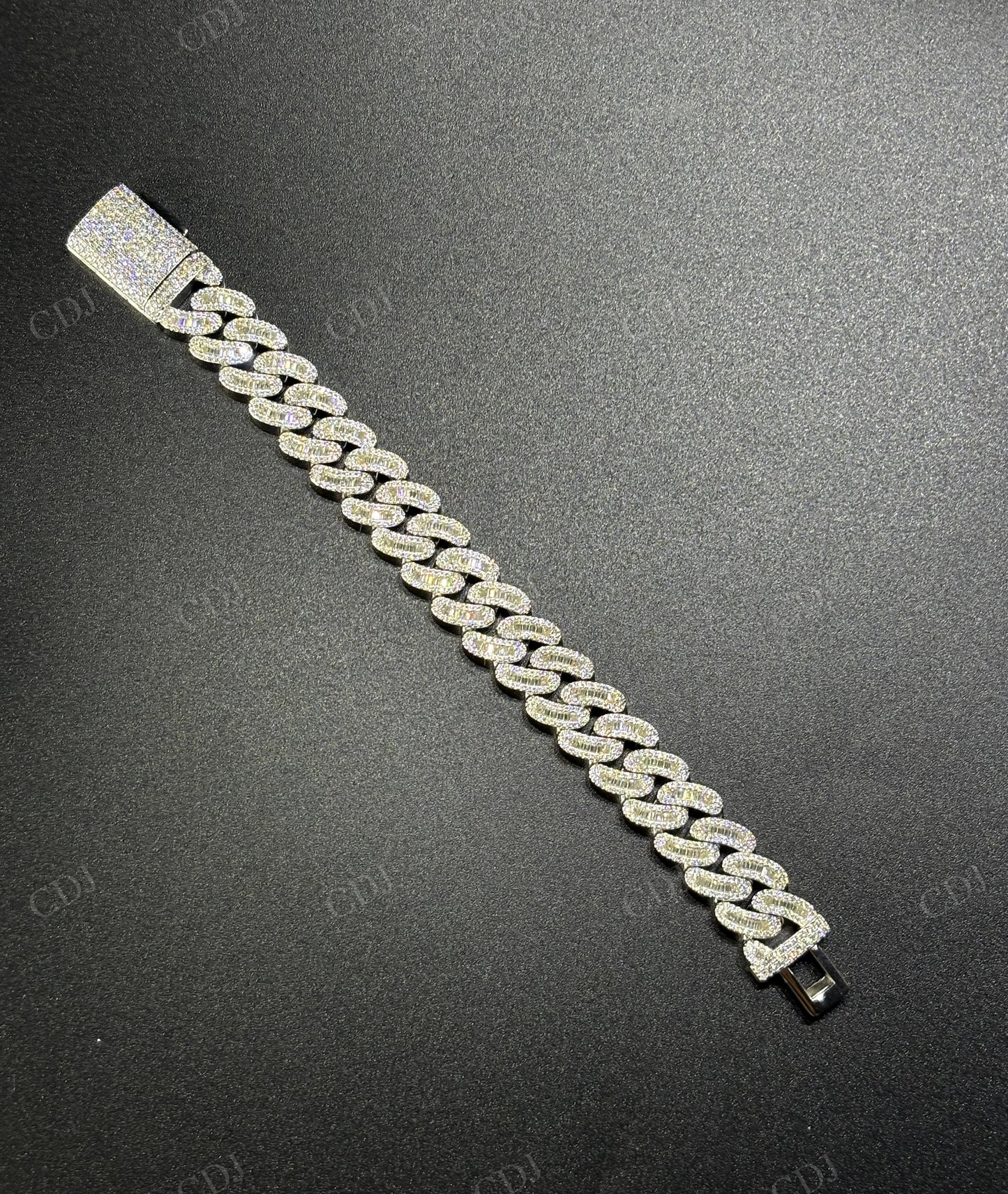 14mm Arc Middle Baguette 925 Sterling Silver Moissanite Chain