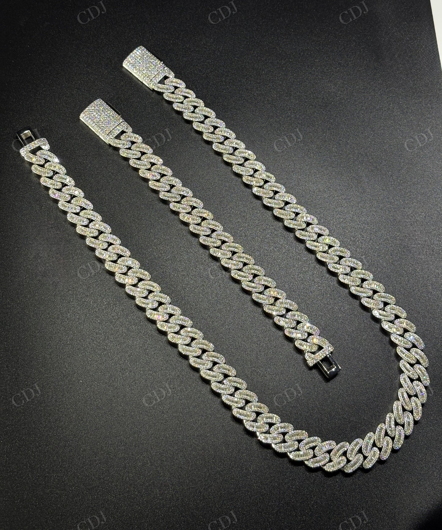 14mm Arc Middle Baguette 925 Sterling Silver Moissanite Chain