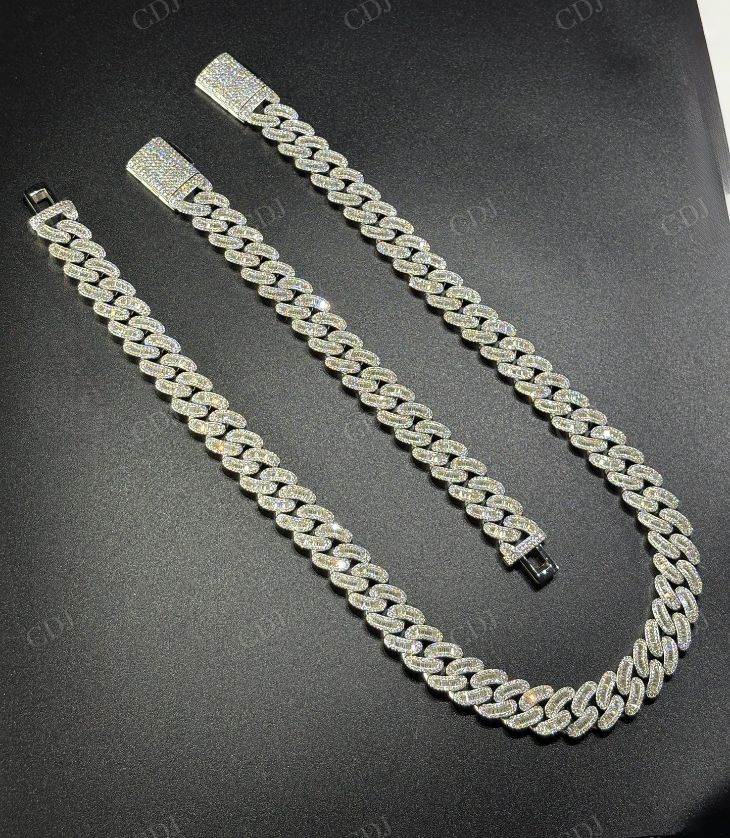 14mm Arc Middle Baguette 925 Sterling Silver Moissanite Chain