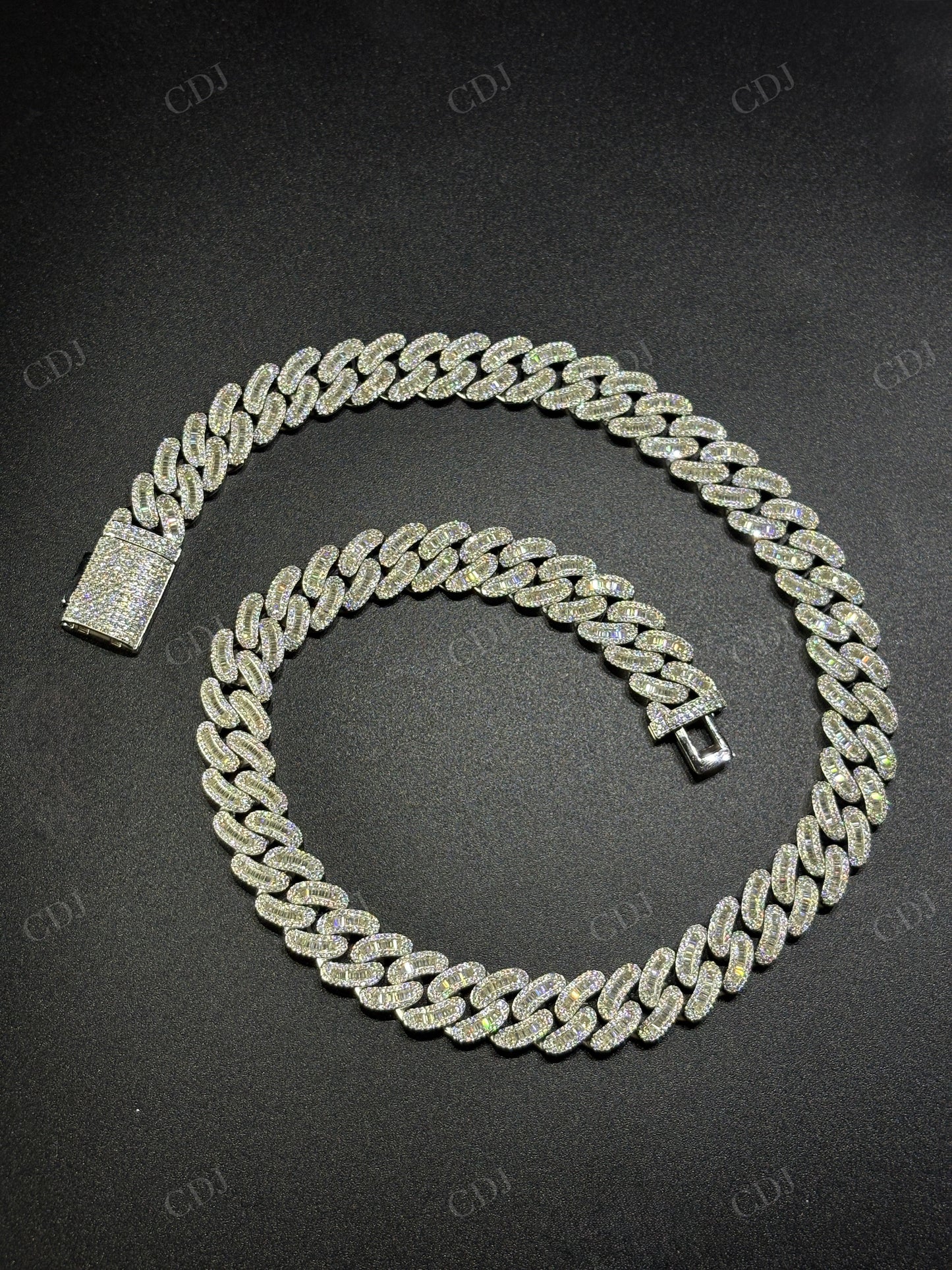 14mm Arc Middle Baguette 925 Sterling Silver Moissanite Chain
