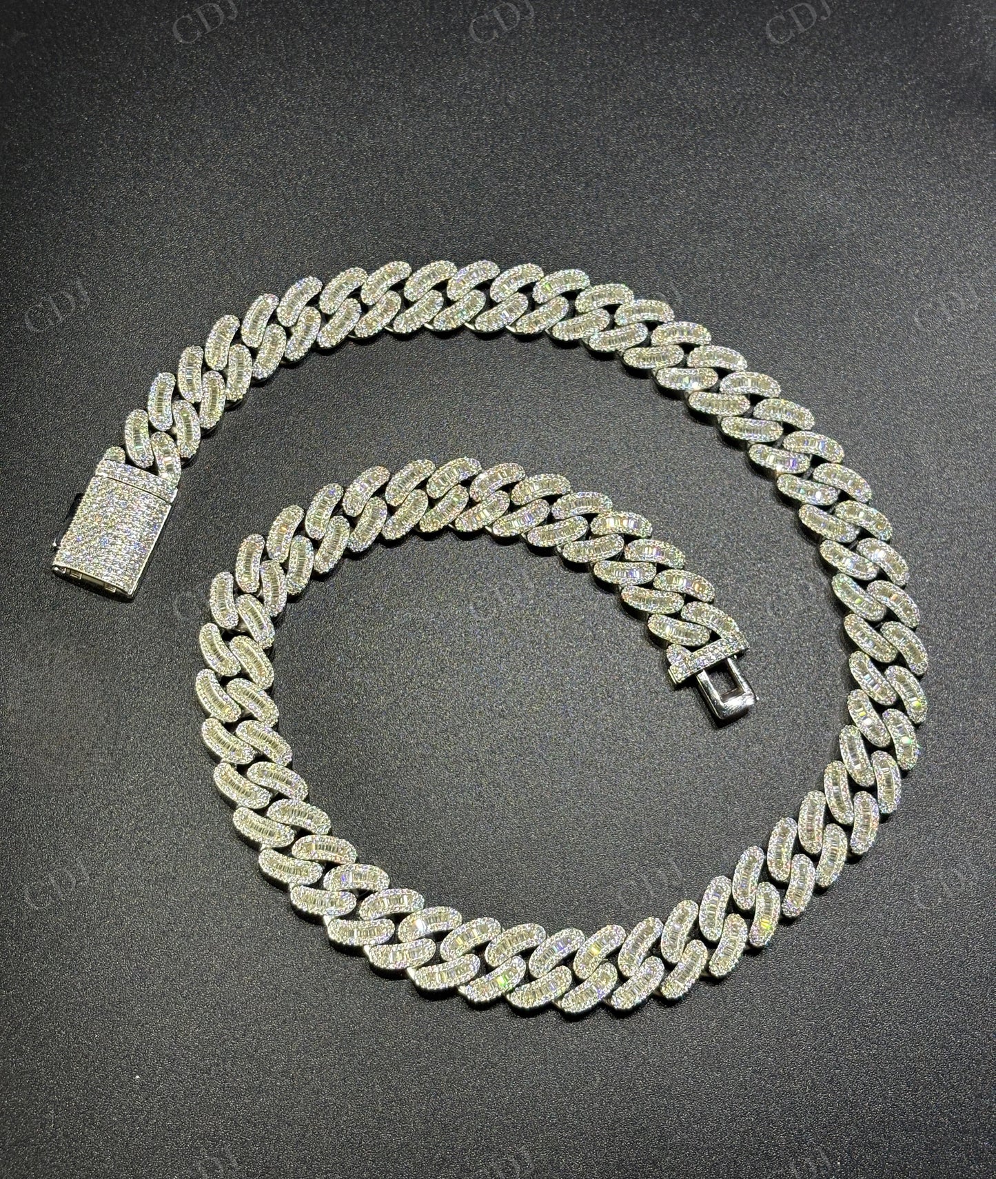 14mm Arc Middle Baguette 925 Sterling Silver Moissanite Chain