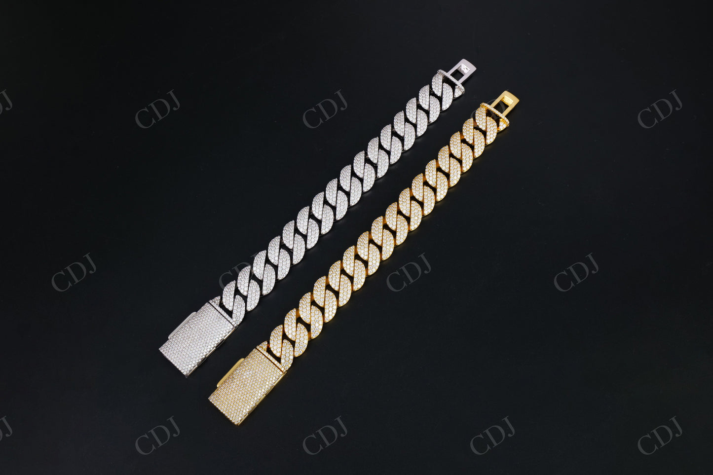 18mm Three Row Round Moissanite Sterling Silver Cuban Chain