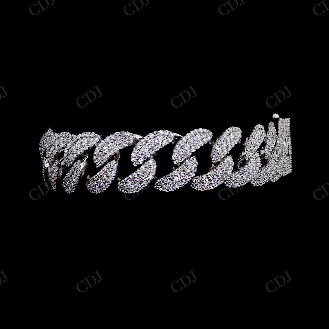 18mm Middle Big Diamond Round Sterling Silver Moissanite Cuban Chain
