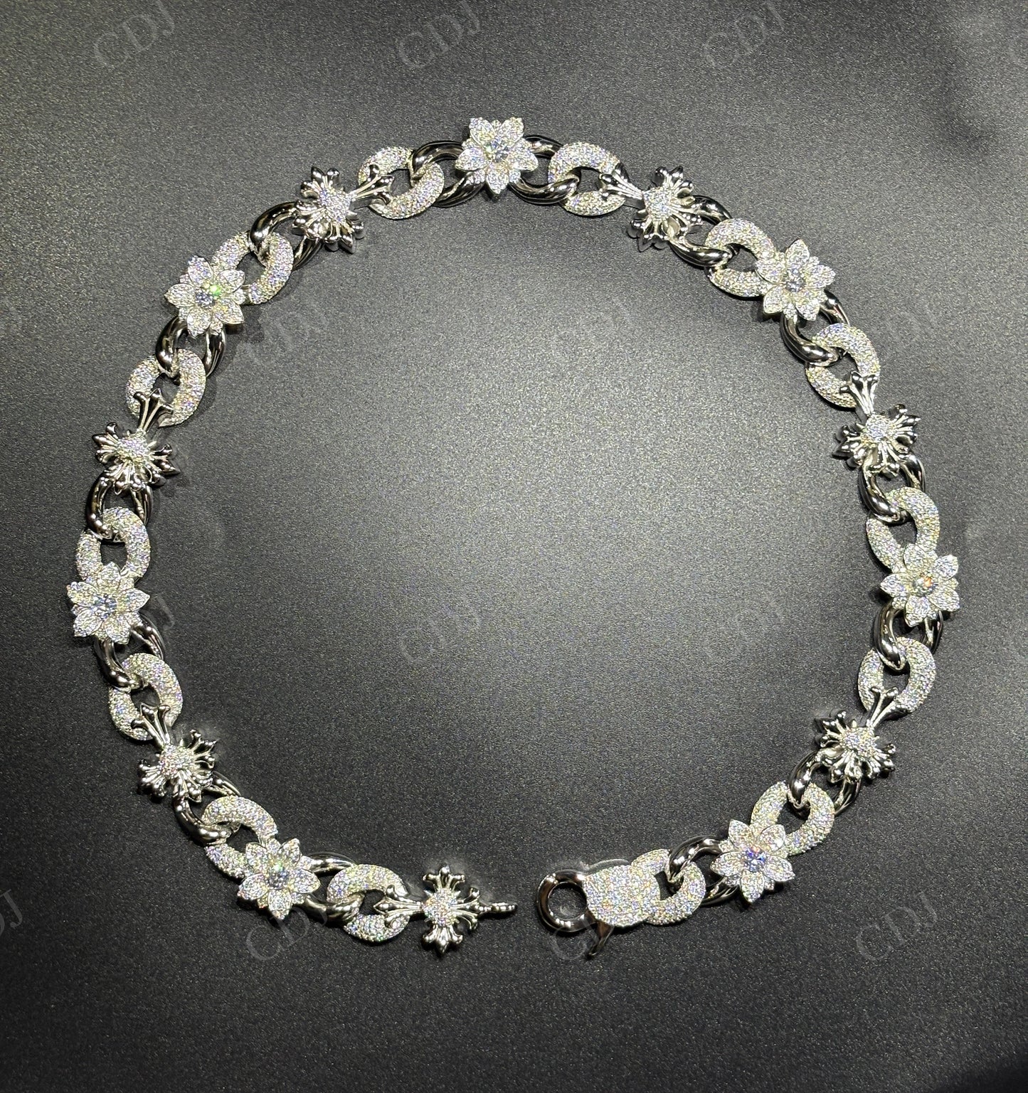 18mm Flower Cross Moissanite Sterling Silver Chain