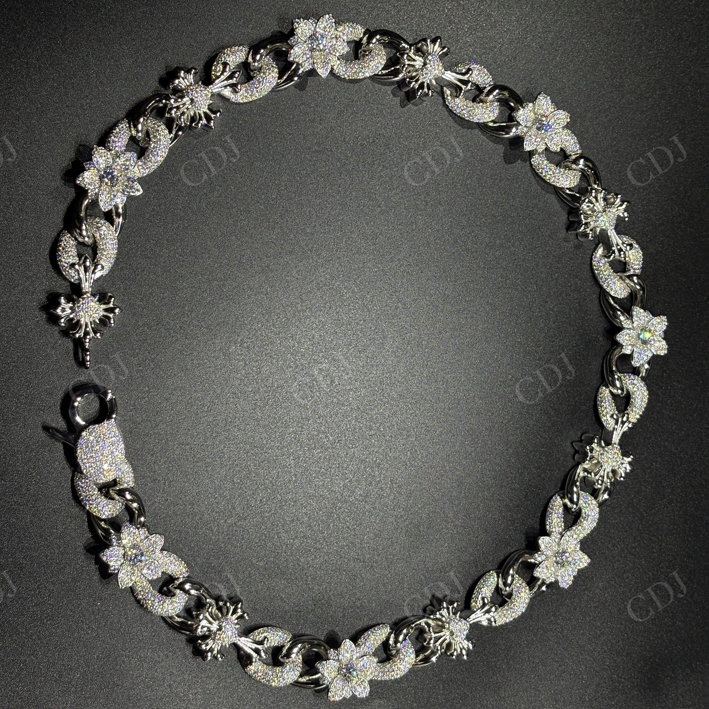 18mm Flower Cross Moissanite Sterling Silver Chain