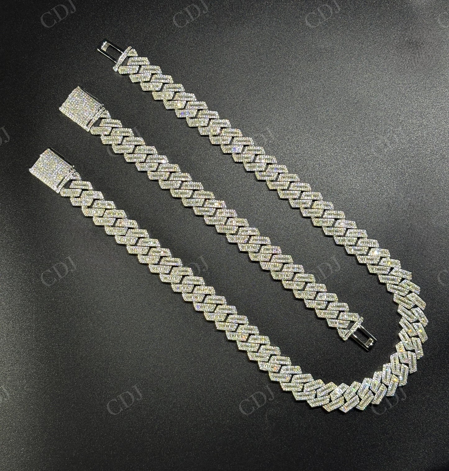 16mm SQ Middle Baguette Moissanite Sterling Silver Chain