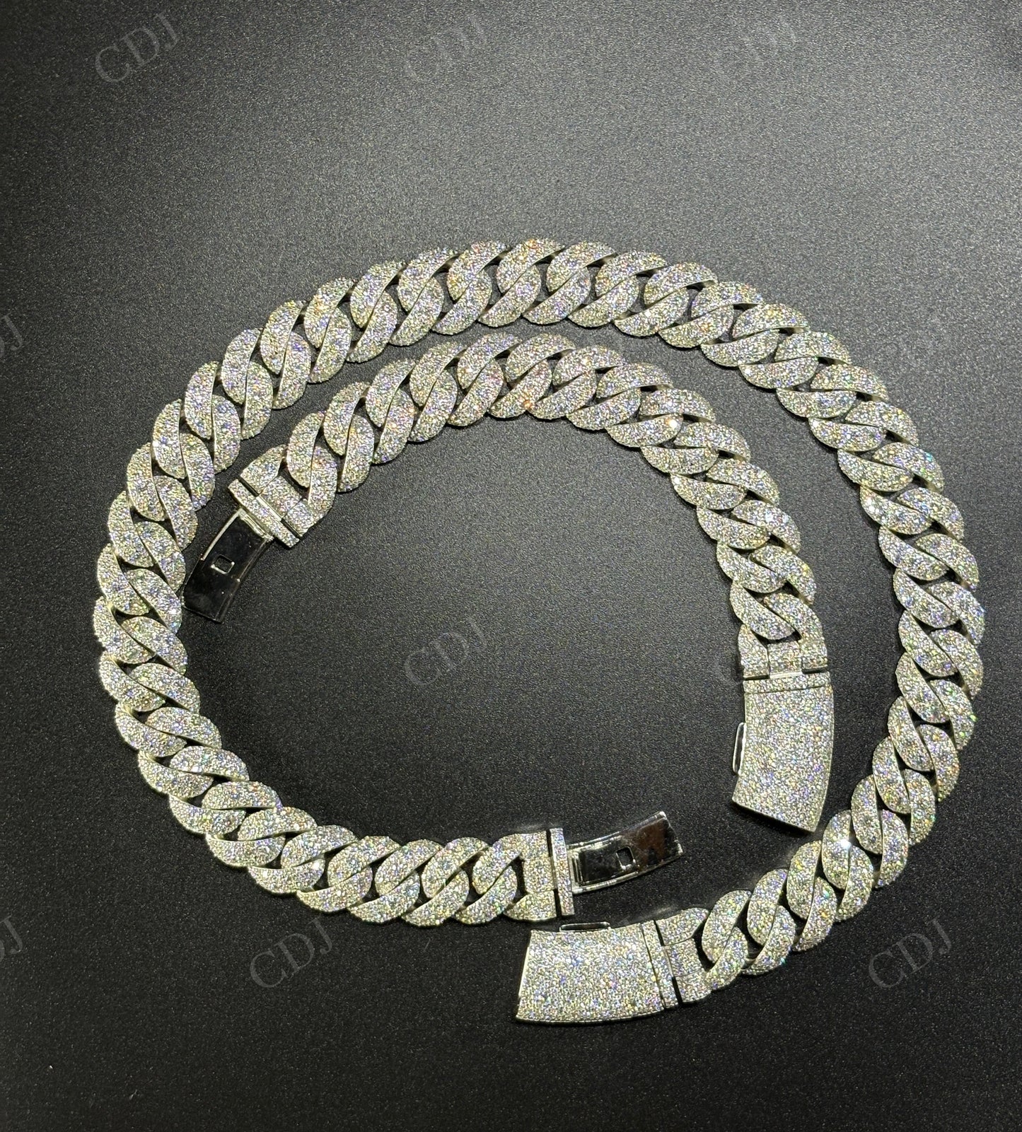 18mm Mosaic Setting Moissanite Sterling Silver Cuban Chain