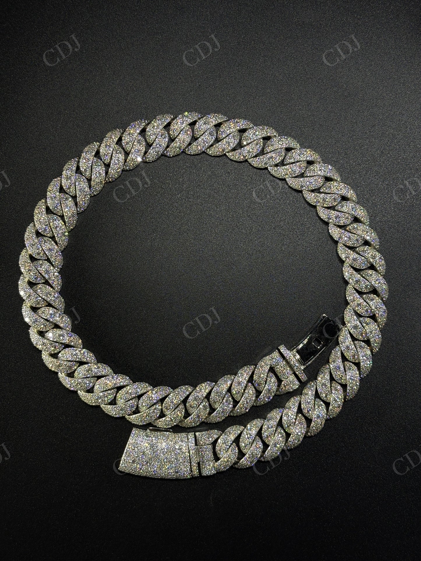 18mm Mosaic Setting Moissanite Sterling Silver Cuban Chain