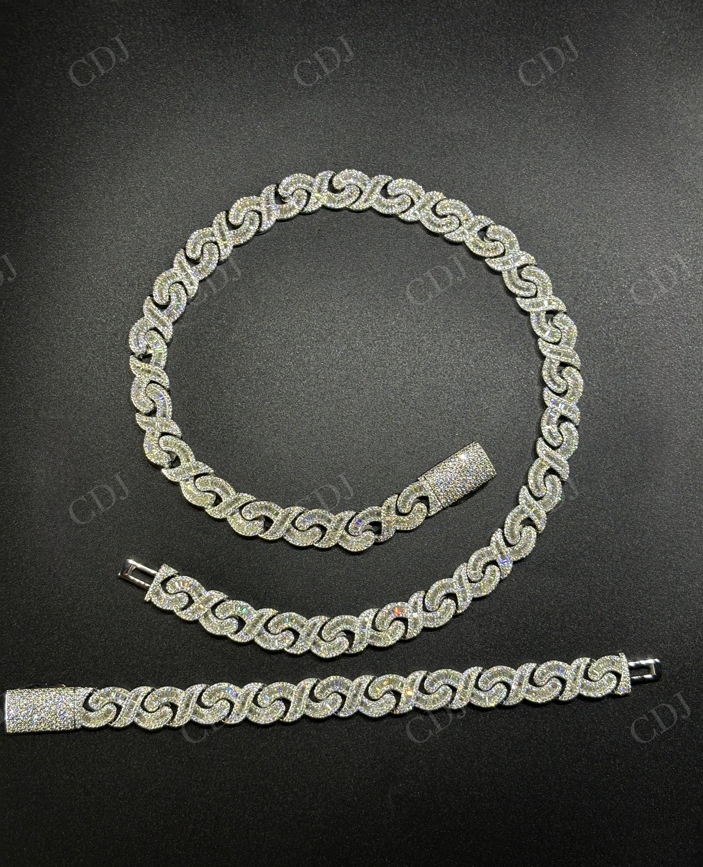 15mm Baguette Infinity Silver Moissanite Chain