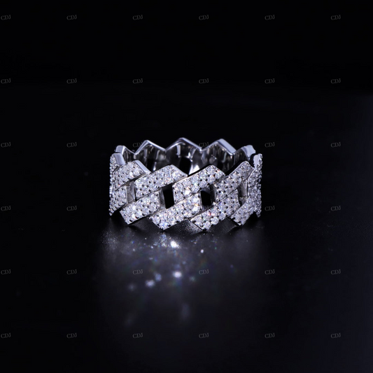 Cuban Link Moissanite Sterling Silver Ring