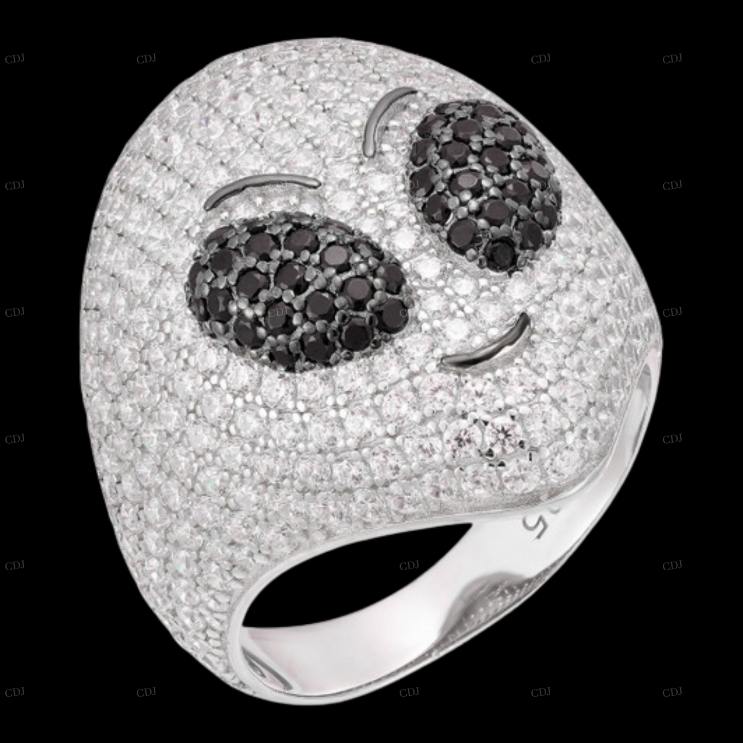 Alien Face Moissanite Sterling Silver Ring
