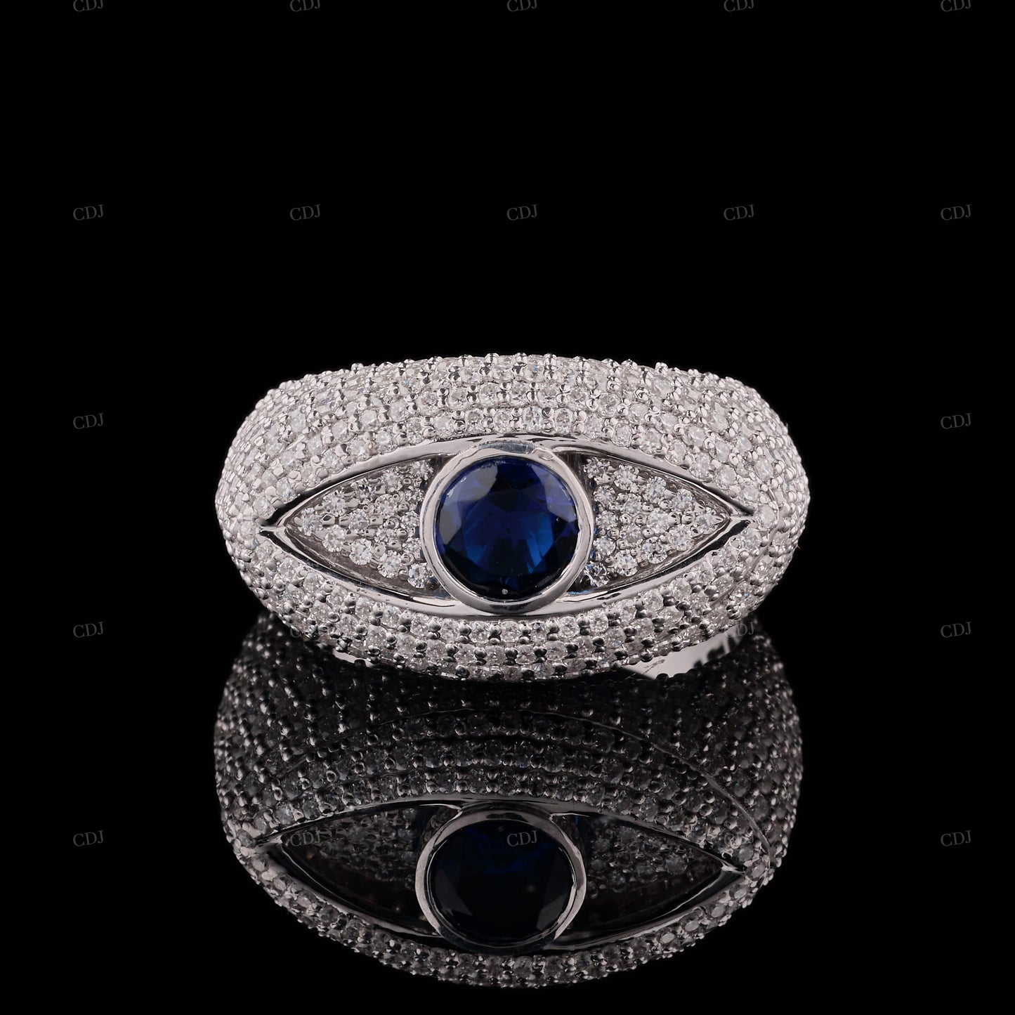 Blue Eye Shape Moissanite Sterling Silver Ring