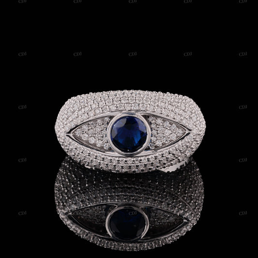Blue Eye Shape Moissanite Sterling Silver Ring