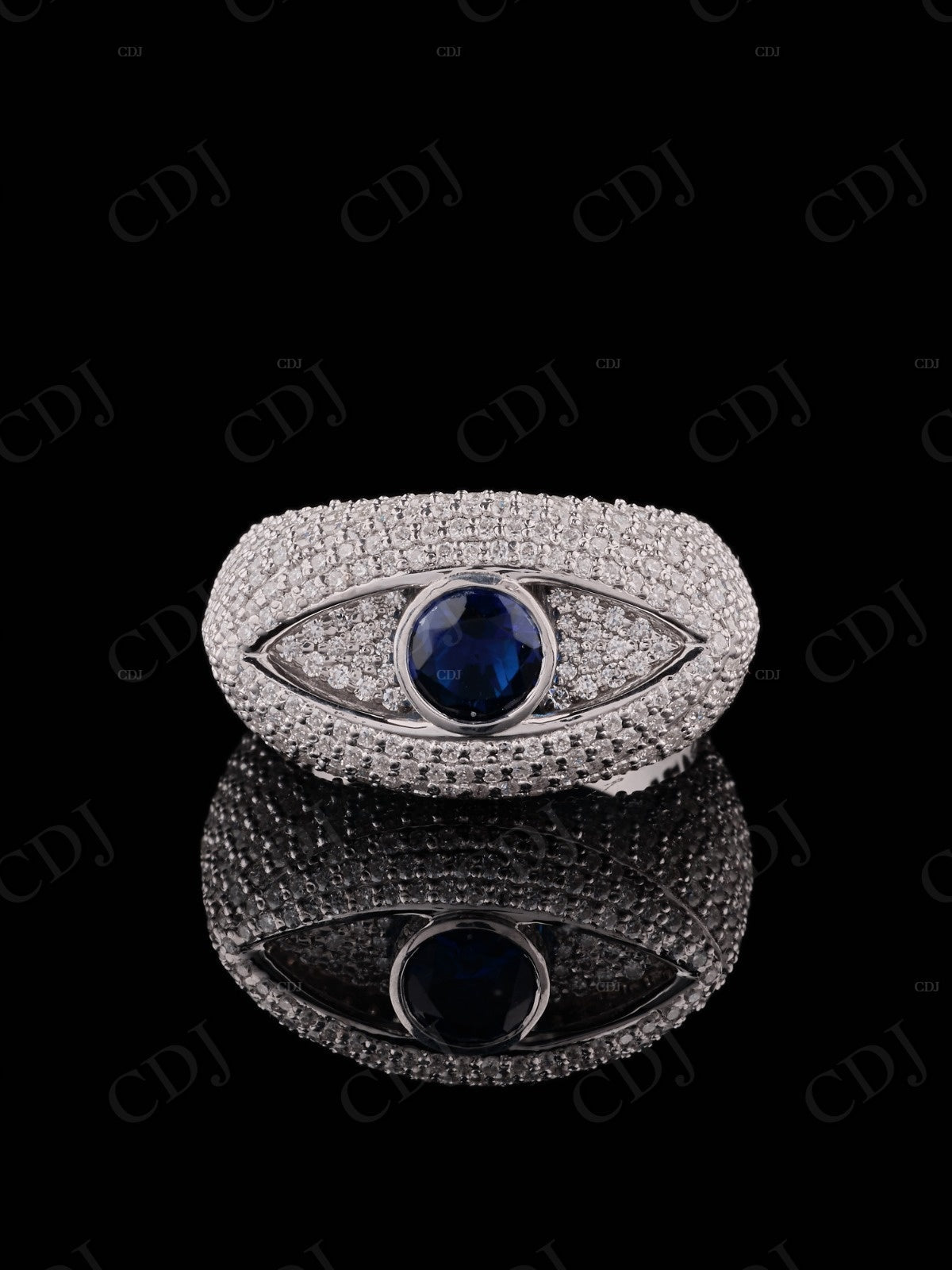 Black Eye Shape Moissanite Sterling Silver Ring
