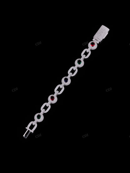 Red/Green Round 925 Sterling Silver Moissanite Bracelet