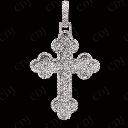 2" Sterling Silver Moissanite Floral Cross Pendant