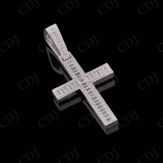 1.30" Sterling Silver Moissanite  Round Baguette Cross Pendant