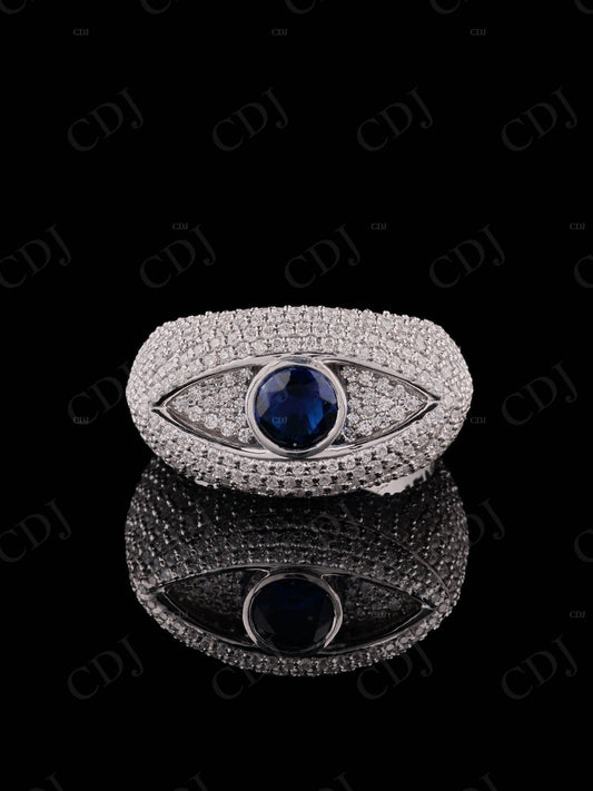 Blue Eye Shape Moissanite Sterling Silver Ring