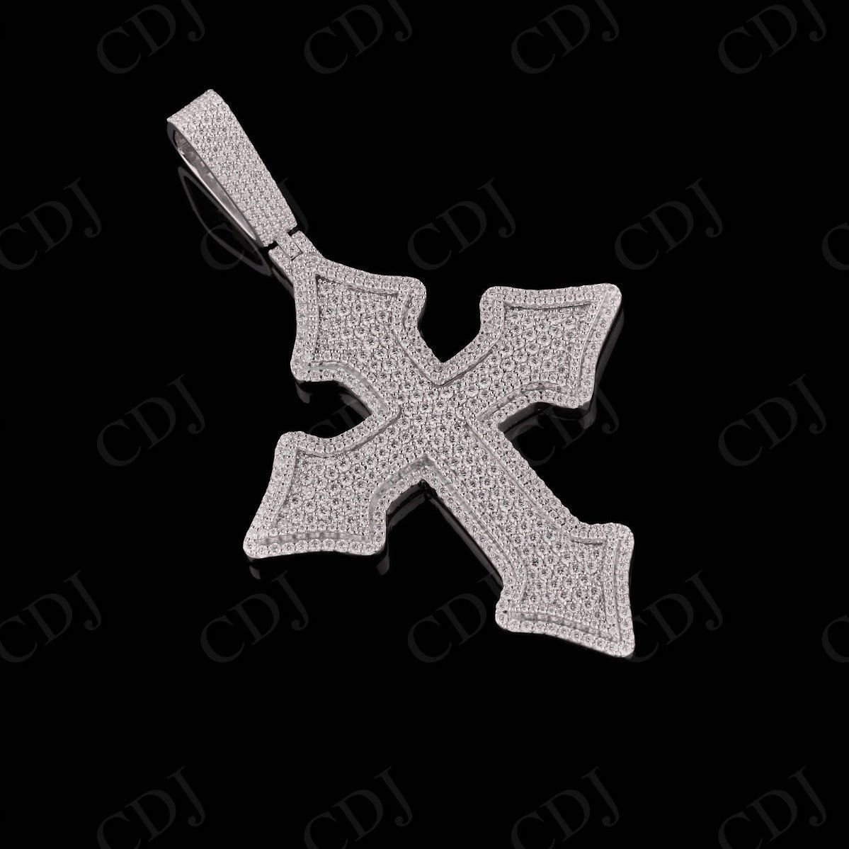 3" Sterling Silver Moissanite Cross Pendant
