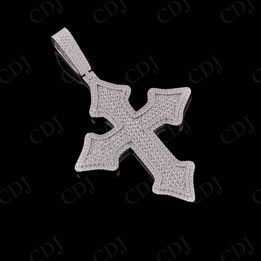 3" Sterling Silver Moissanite Cross Pendant