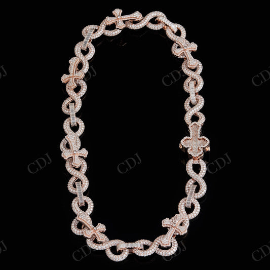 16mm Horizontal Cross Baguette Moissanite Sterling Silver Chain