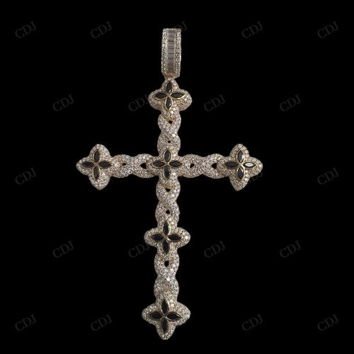 Marquise Cross Silver Moissanite Gold Plated Pendant