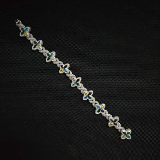 Multi Floral Moissanite Silver Bracelet