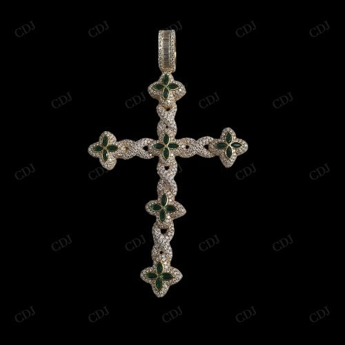 Marquise Cross Silver Moissanite Gold Plated Pendant